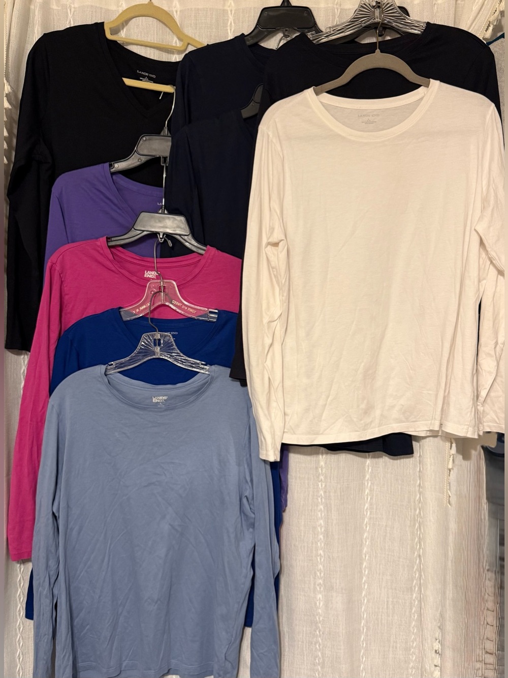 10 Lands’ End long sleeve tee shirts. 2 V-neck and 8 crew neck. Sz. L